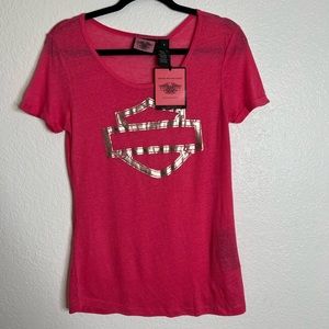 NWT Harley Davidson Hot Pink and Gold Graphic Tee